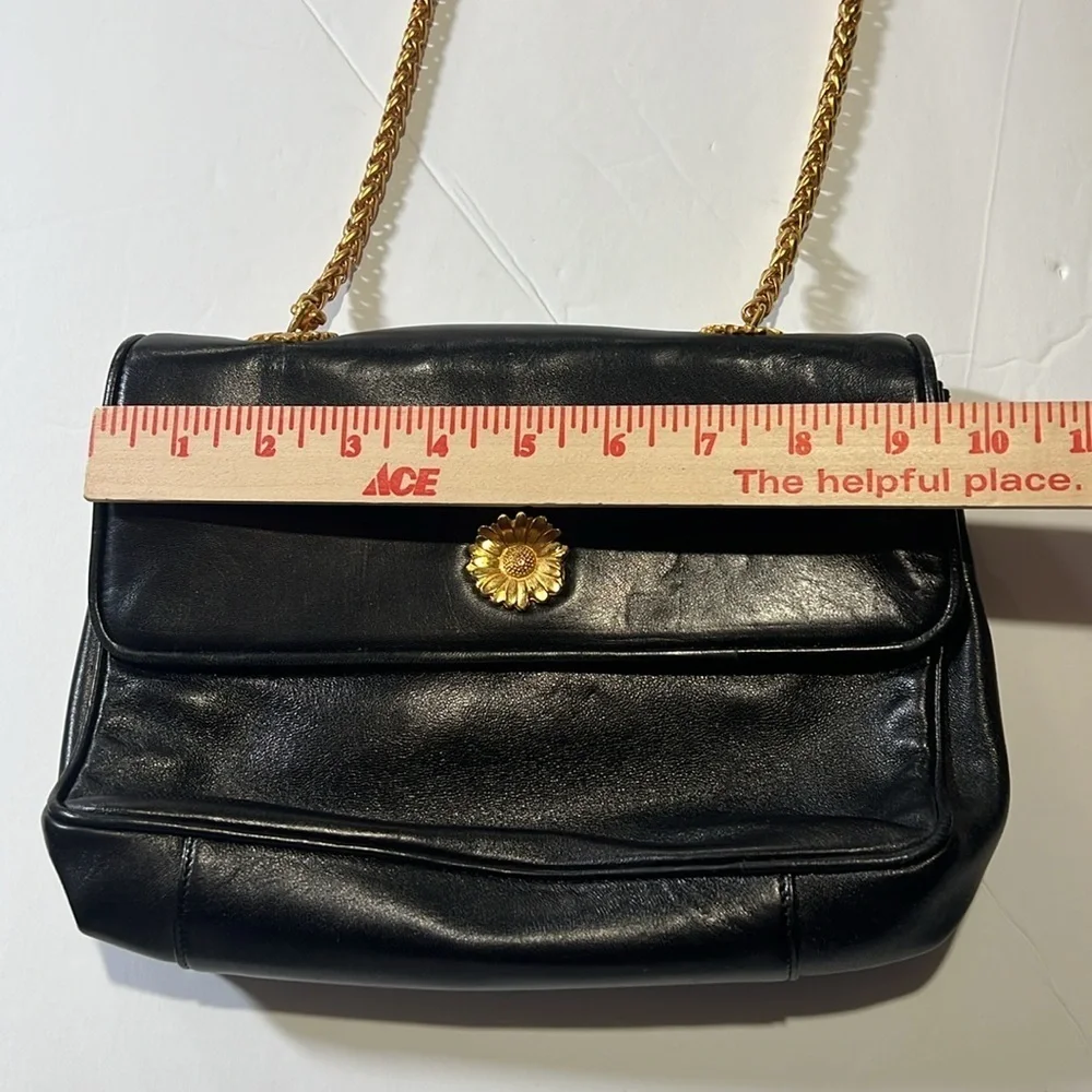 Escada Leather Black Crossbody Bag Gold Hardware Chain Daisy Clasp